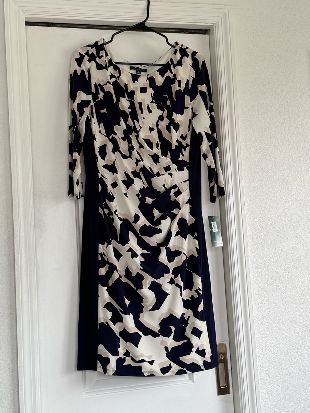 Lauren Ralph Lauren Navy and Cream Printed Midi Dress